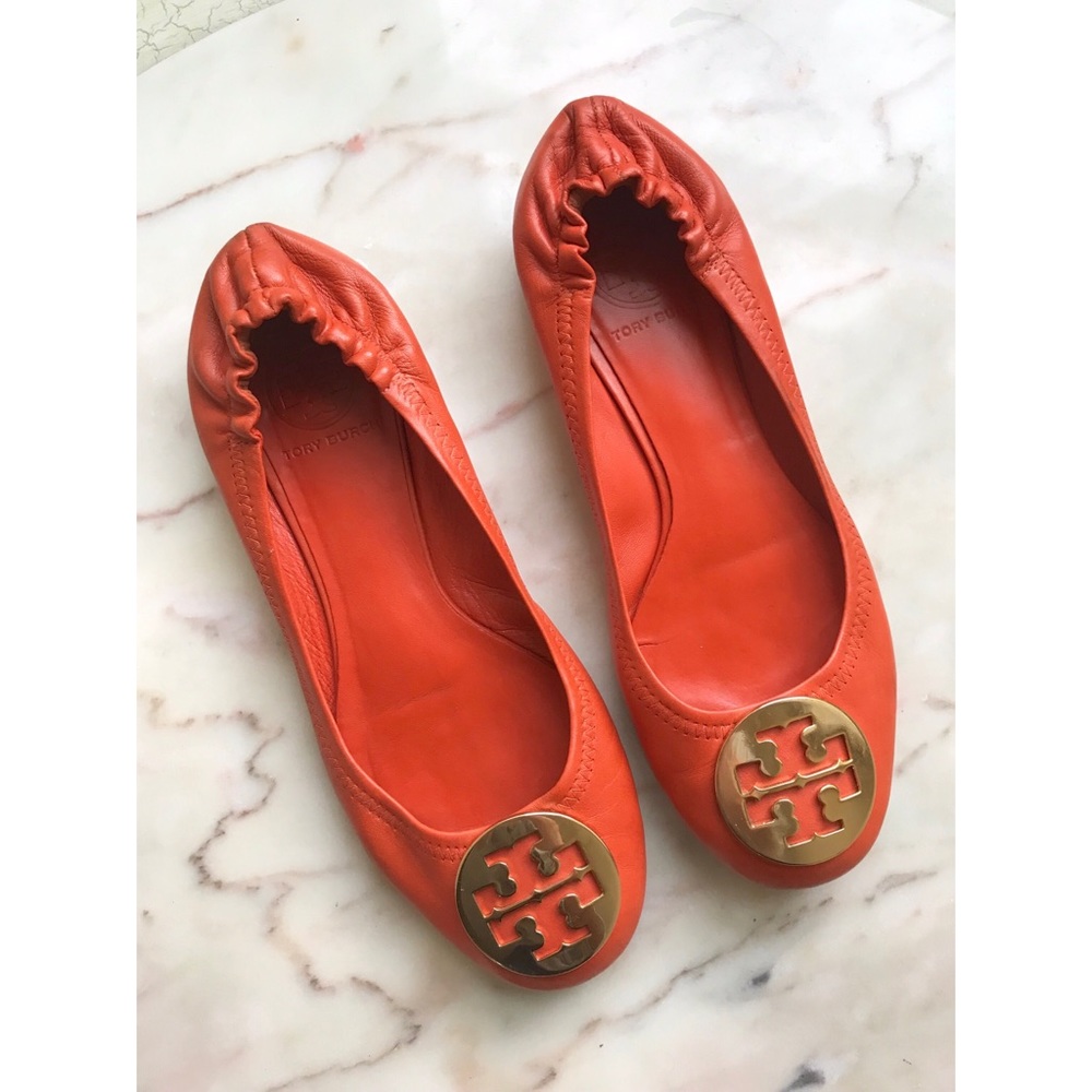 Tory Burch orange leather Reva flats sz 7.5 M